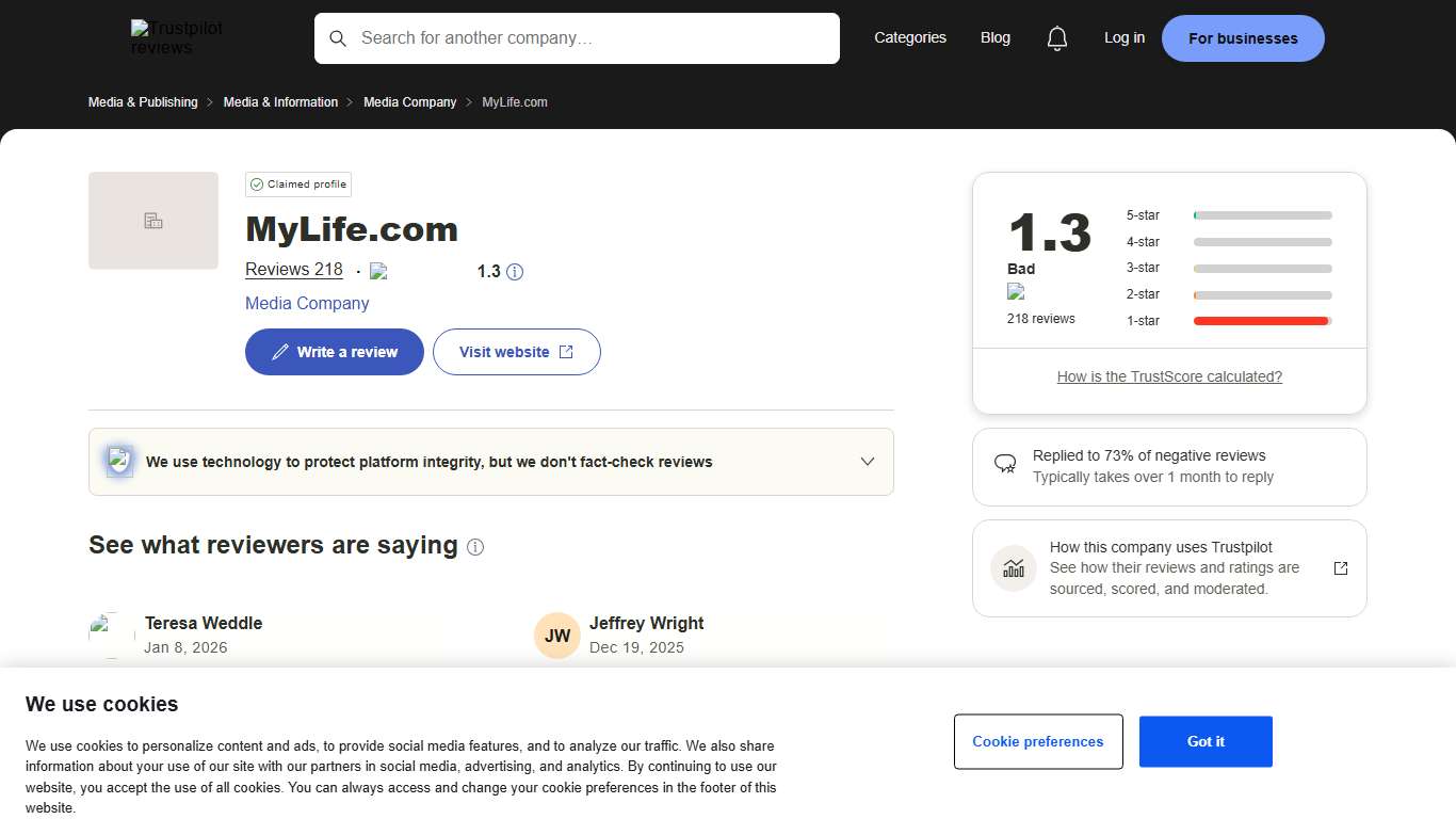 MyLife.com Reviews Read Customer Service Reviews of www.mylife.com