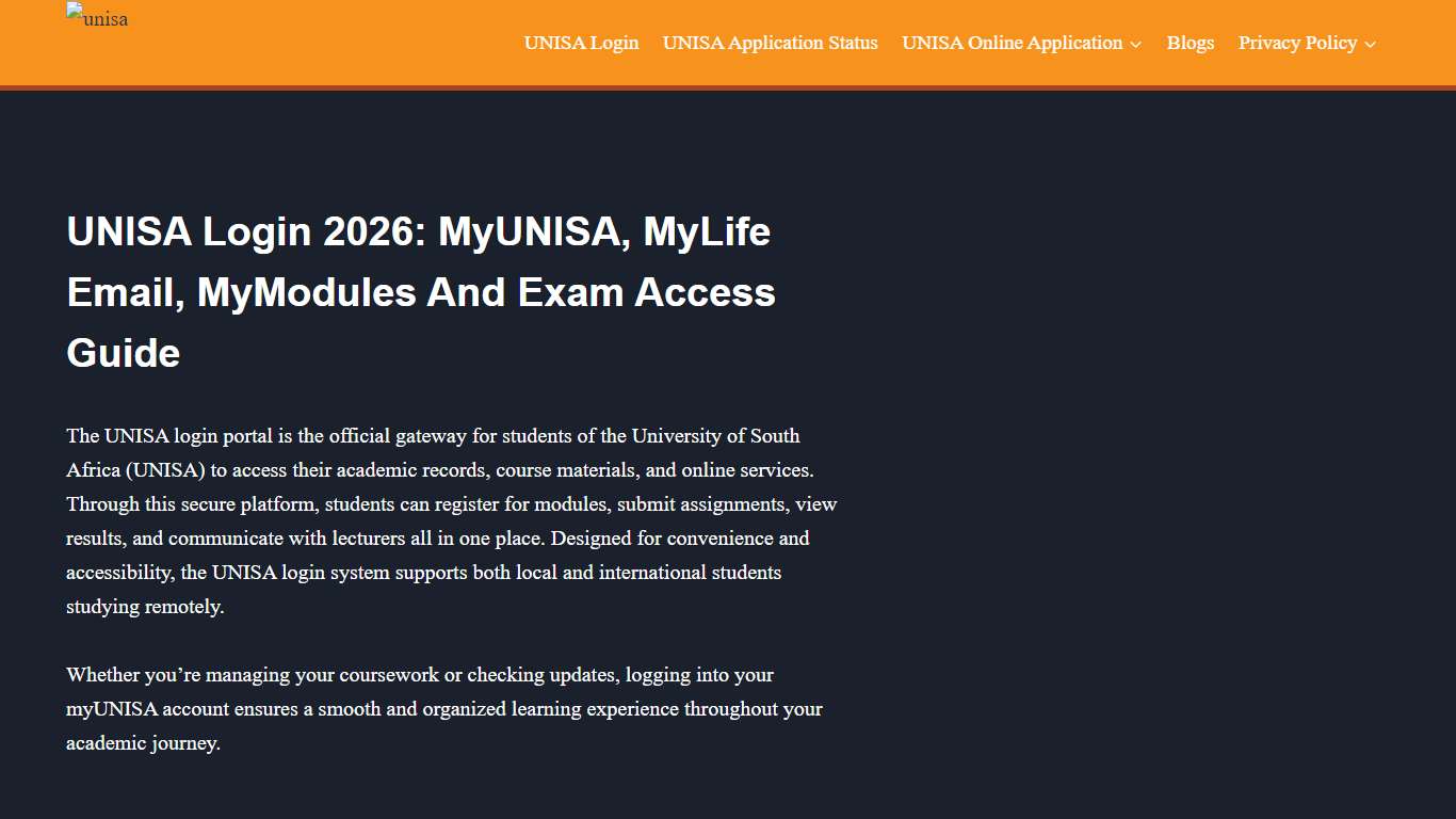 UNISA Login 2026: MyUNISA, MyLife Email, MyModules And Exam Access Guide